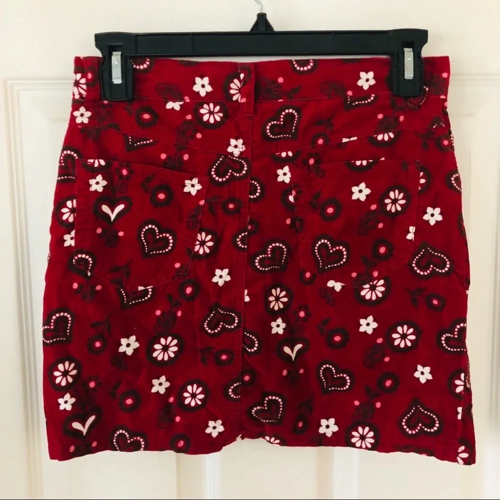 Gymboree red corduroy cotton floral heart girls mini skirt size 12 girl